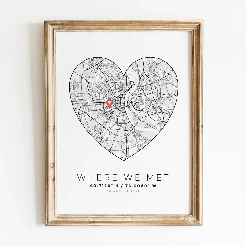 carte de ville personnalisée pour cadeau de saint-valentin