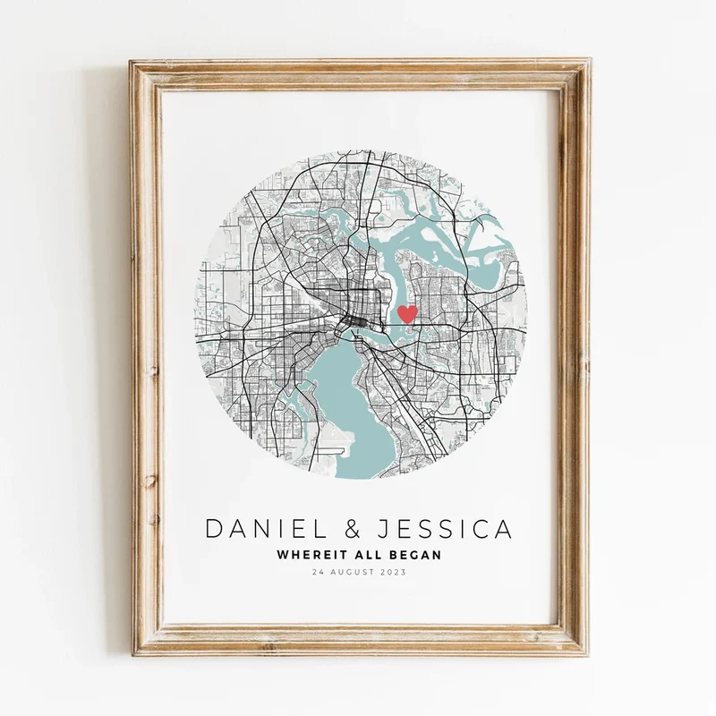 carte de ville personnalisée cadeau de saint-valentin pour lui