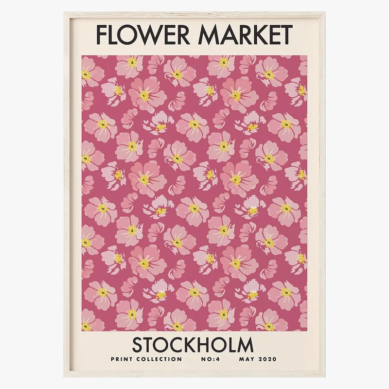 affiche fleurs peinture toile art abstrait style nordique décoration murale
