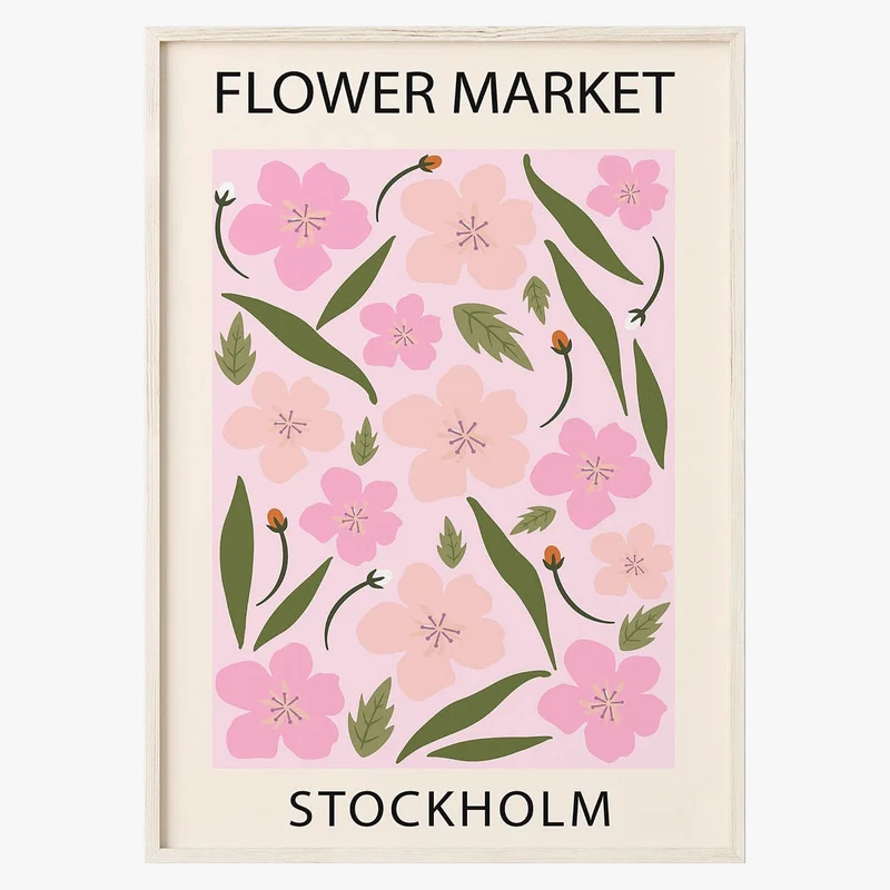affiche fleurs peinture abstraite style nordique décoration murale