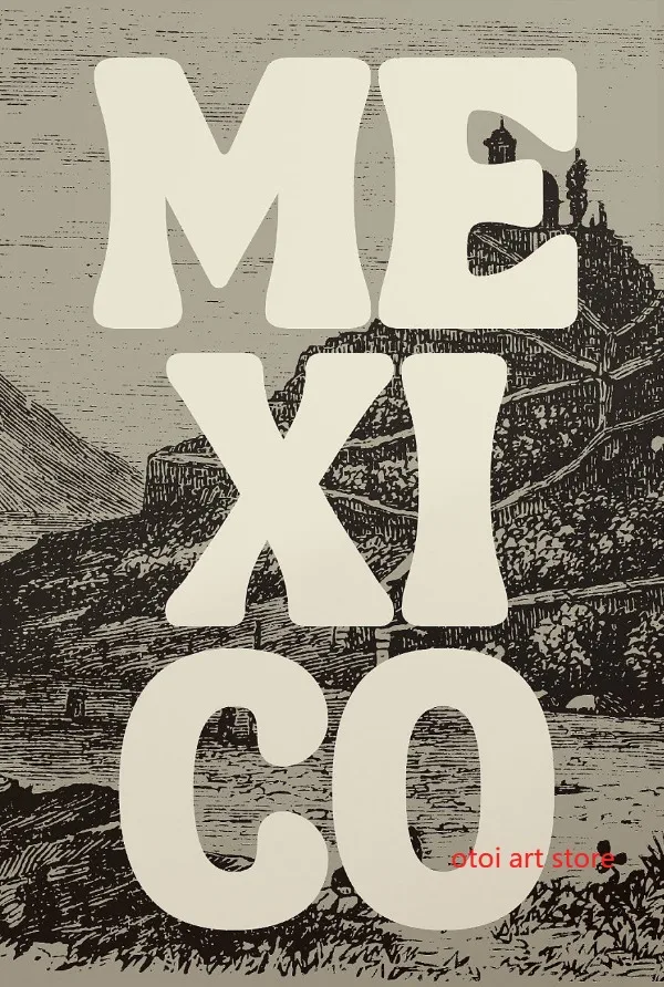 affiche d'art rétro paysage urbain vintage du mexique