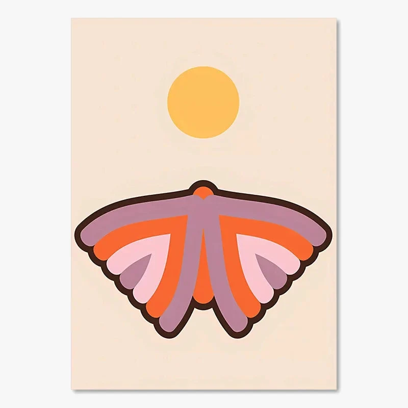 impressions d'art rétro coucher de soleil fleurs papillon décor mural boho