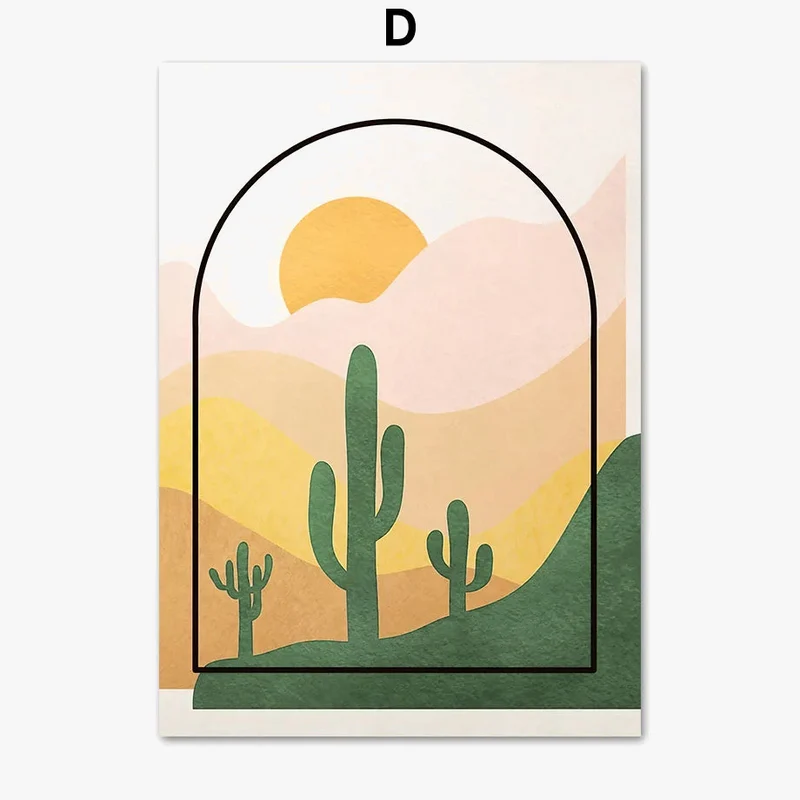art mural abstrait cactus feuilles fleurs géométriques décor boho