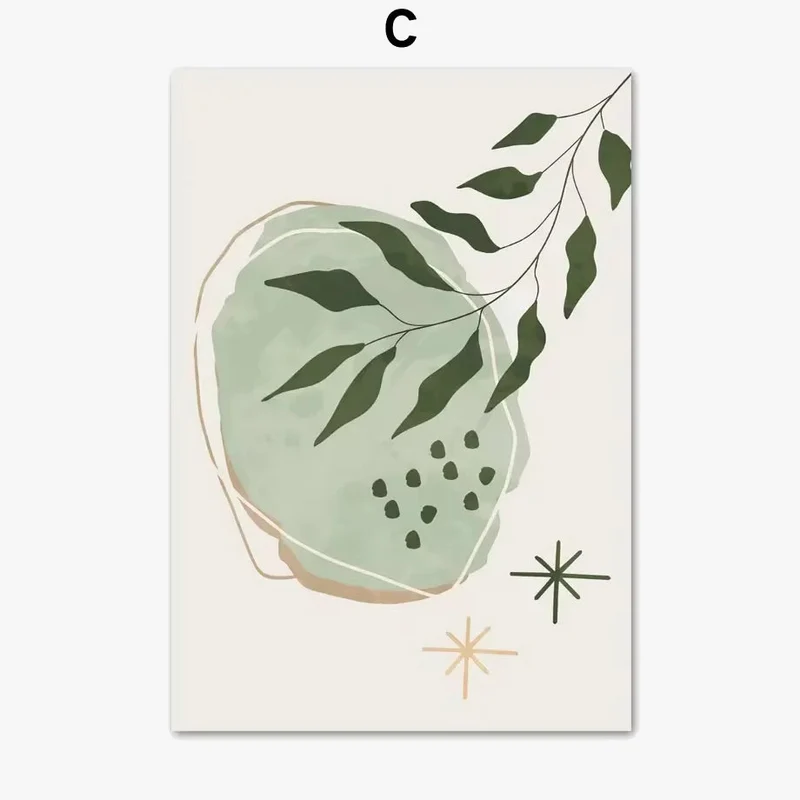 toile abstraite de plantes vertes style bohème décoration murale nordique