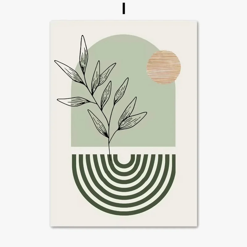 peinture abstraite de plantes vertes style bohème décoration murale nordique
