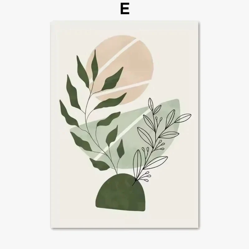 peinture abstraite de plantes vertes style bohème décoration murale