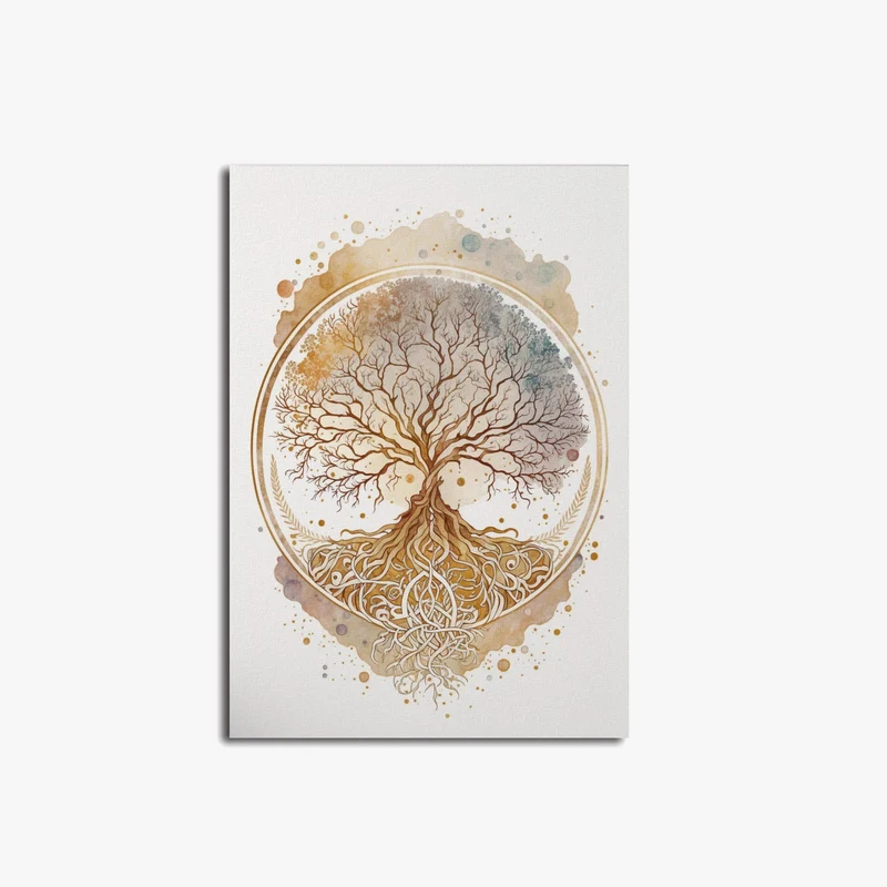 impression toile arbre de vie nordique et bouddha art mural spirituel