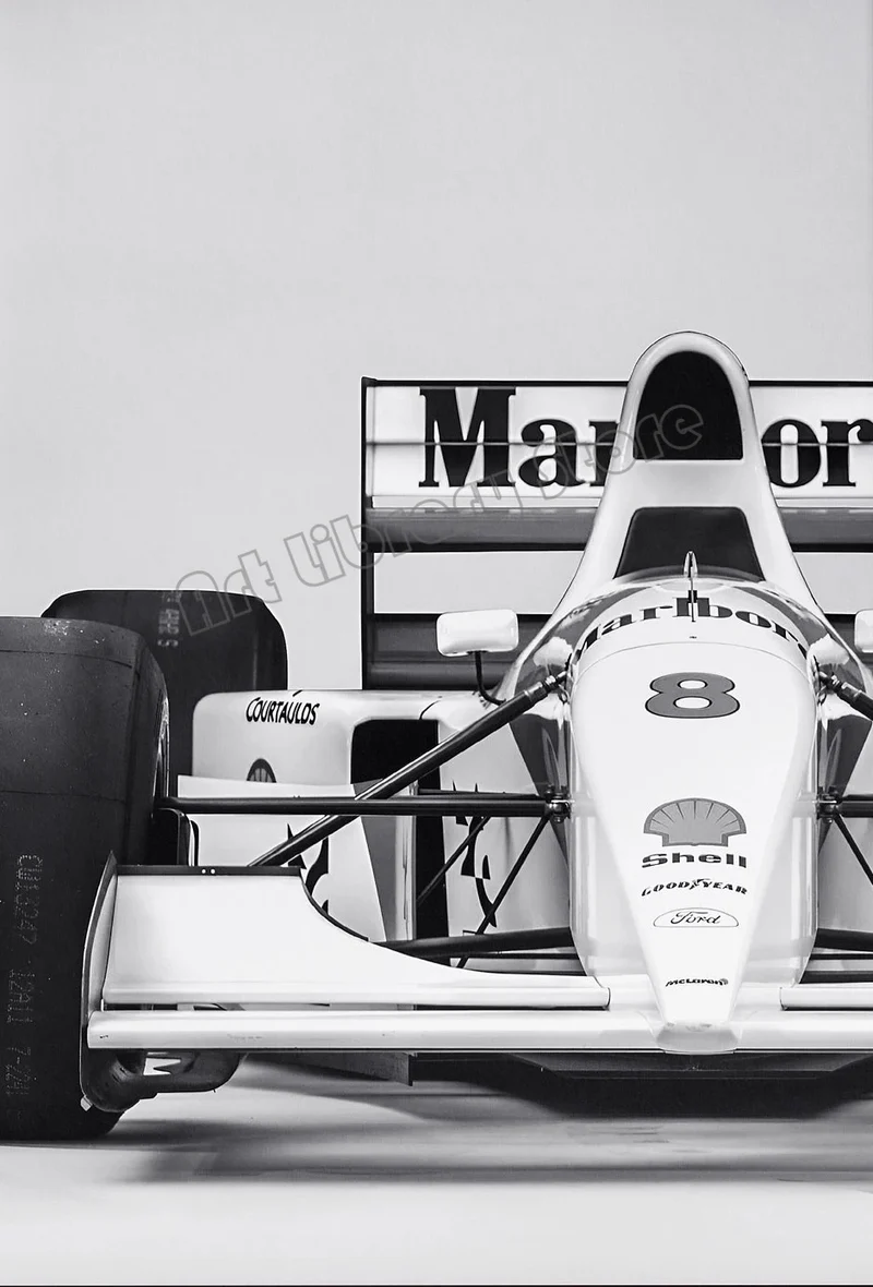 affiche vintage personnages voitures sport course f1 monaco noir et blanc