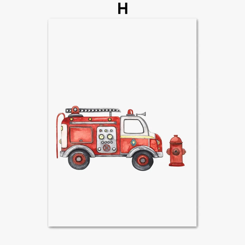 peinture murale camion de pompiers ambulance et avion pour enfants