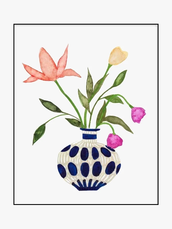 art mural vase à fleurs peinture aquarelle nordique décoratif