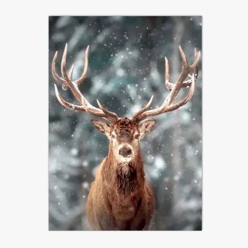 décoration murale forêt hivernale avec renard hibou et cerf
