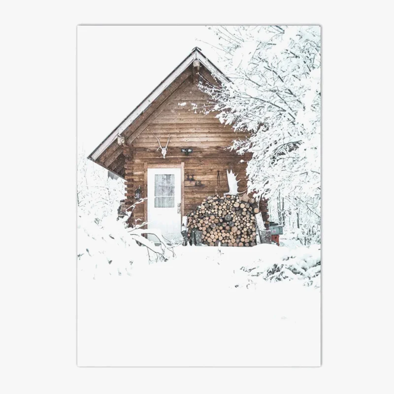 toile décoration murale hiver renard hibou cerf forêt neige