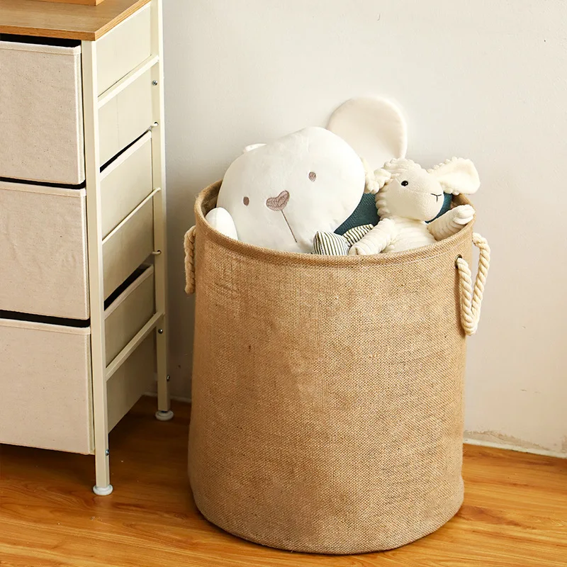 panier à linge pliable en coton et lin grande capacité pour vêtements et jouets