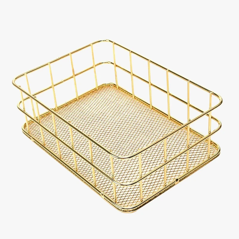 panier de rangement en fer doré pour bureau et fournitures