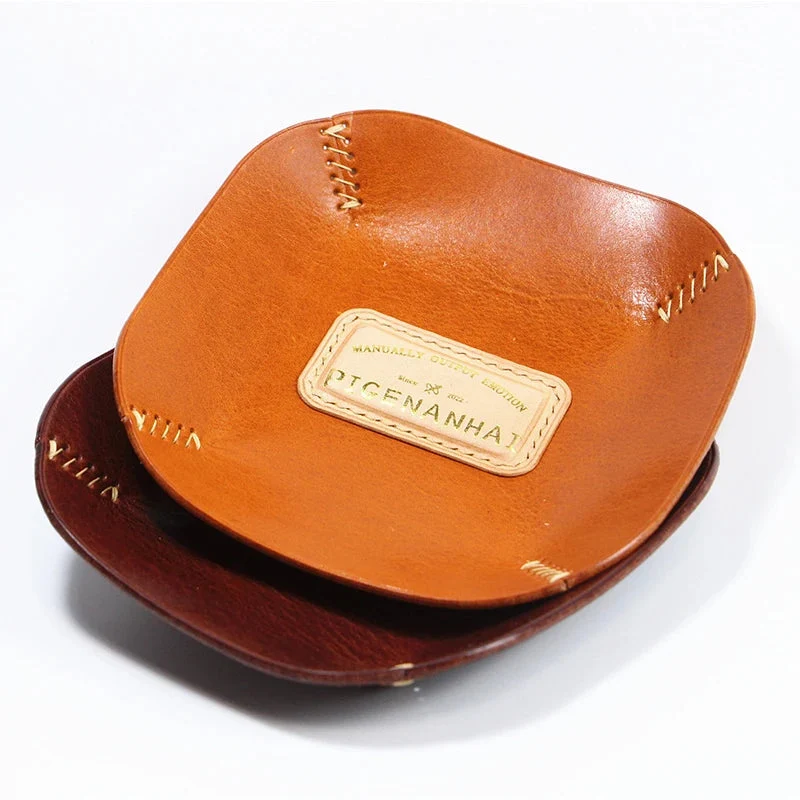plateau de rangement rétro en cuir véritable pour bijoux et accessoires