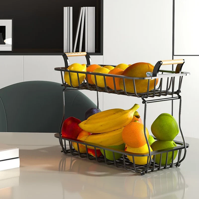 panier de rangement rectangulaire à deux niveaux pour fruits et légumes