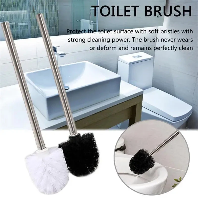 brosse de toilette en plastique avec manche inoxydable et poils souples