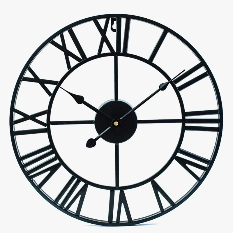horloge murale rétro en métal creux style 3D avec chiffres romains
