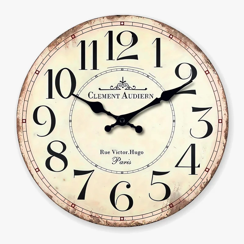 horloge murale rétro bois motif clément audierne décoration silencieuse
