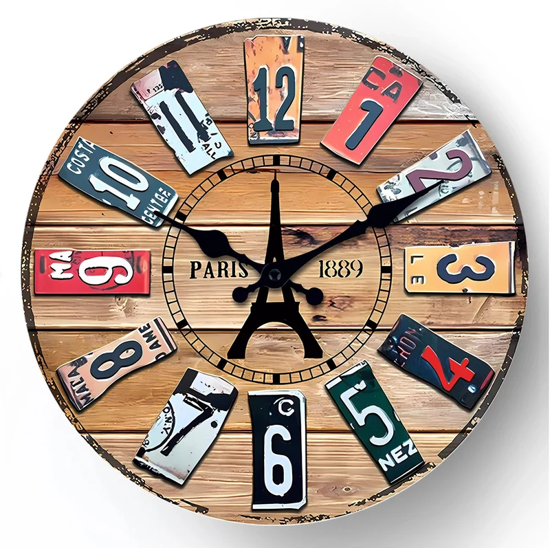 horloge murale numérique en bois rétro créatif silencieuse décorative