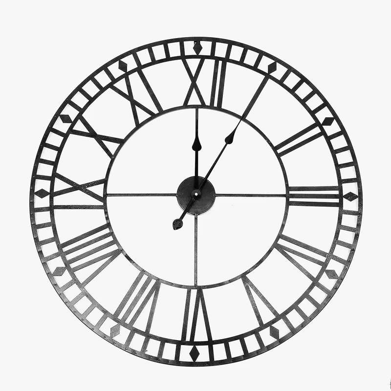 horloge murale moderne en fer noir chiffres romains décoration intérieure