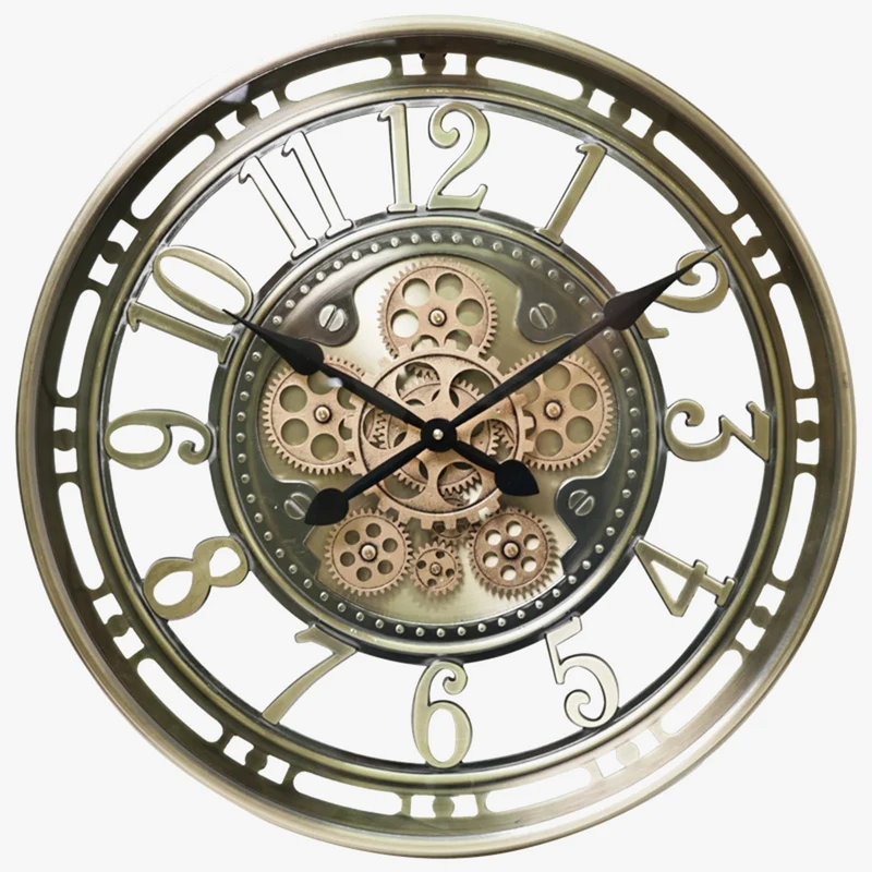 horloge murale ancienne en métal décorative à engrenages