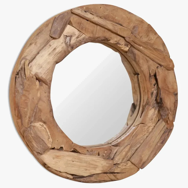 miroir décoratif rond en teck pour décoration murale