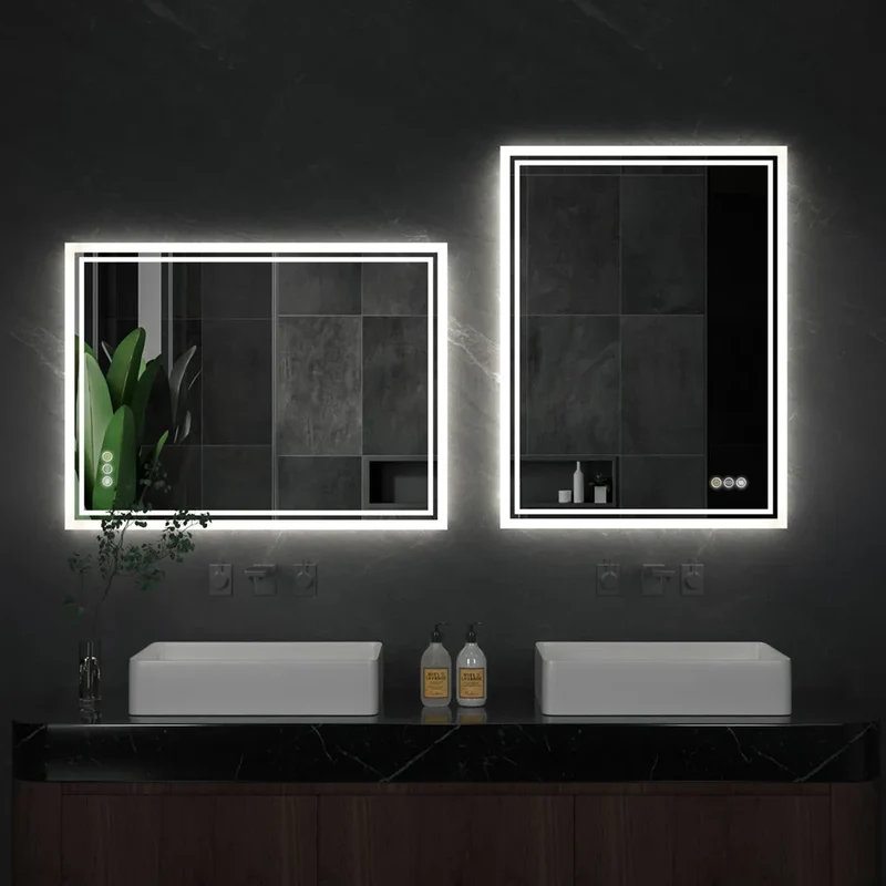 miroir rétroéclairé à led intensité variable antibuée sans cadre