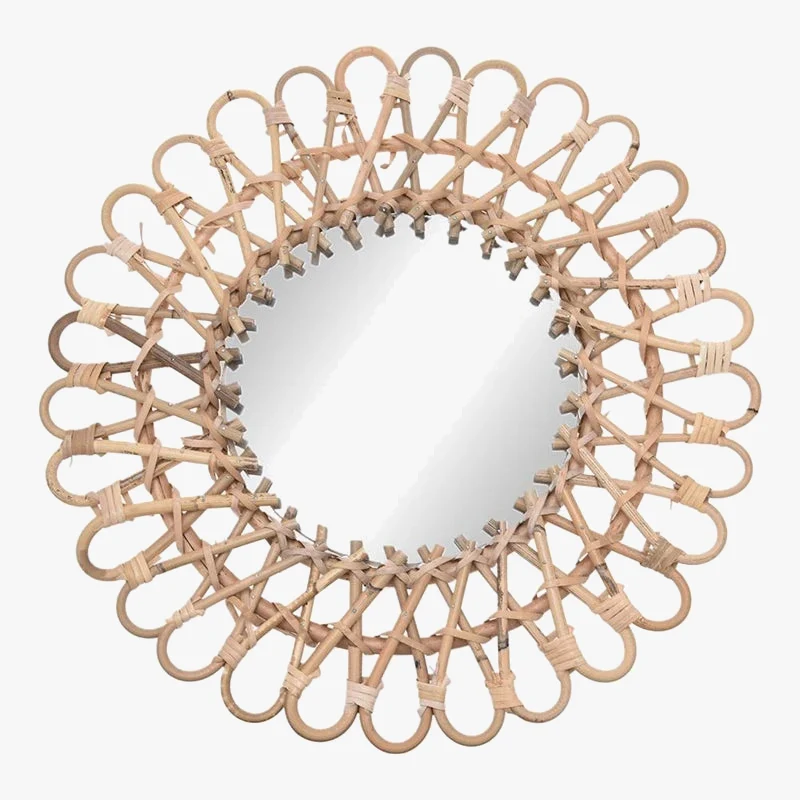 miroir mural rond en rotin pour décoration intérieure