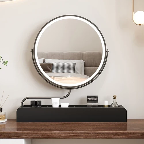 miroir décoratif à led rétro en bois pour maquillage