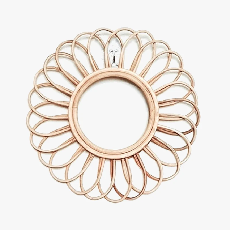 miroir rond en rotin décoration artistique pour intérieur