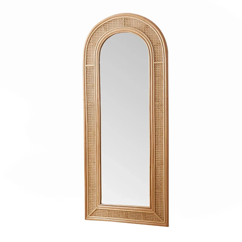 miroir vintage pleine longueur en rotin pour dressing