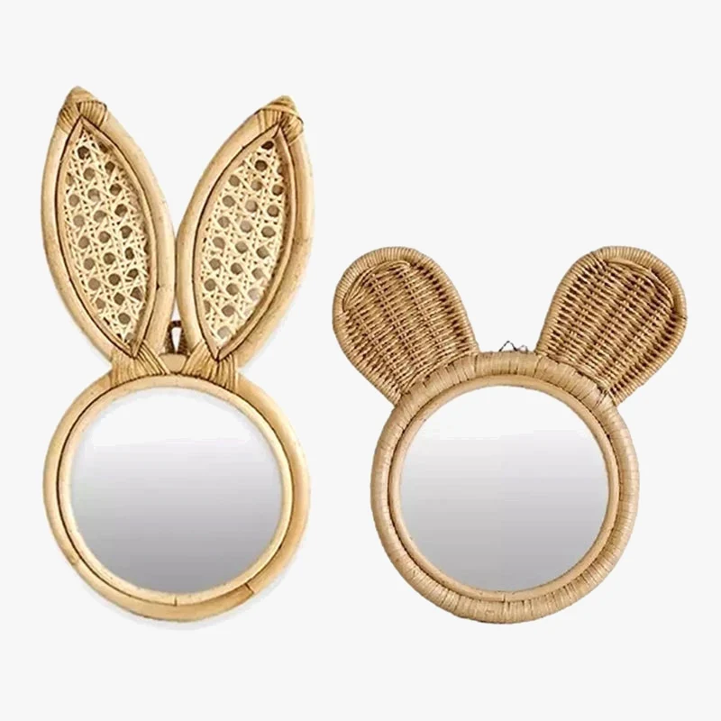 décoration en rotin miroir artistique oreilles de lapin et singe