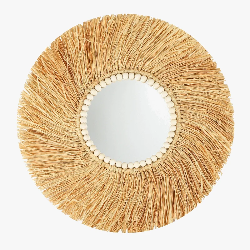 miroir décoratif en perles de bois fait main style bohème