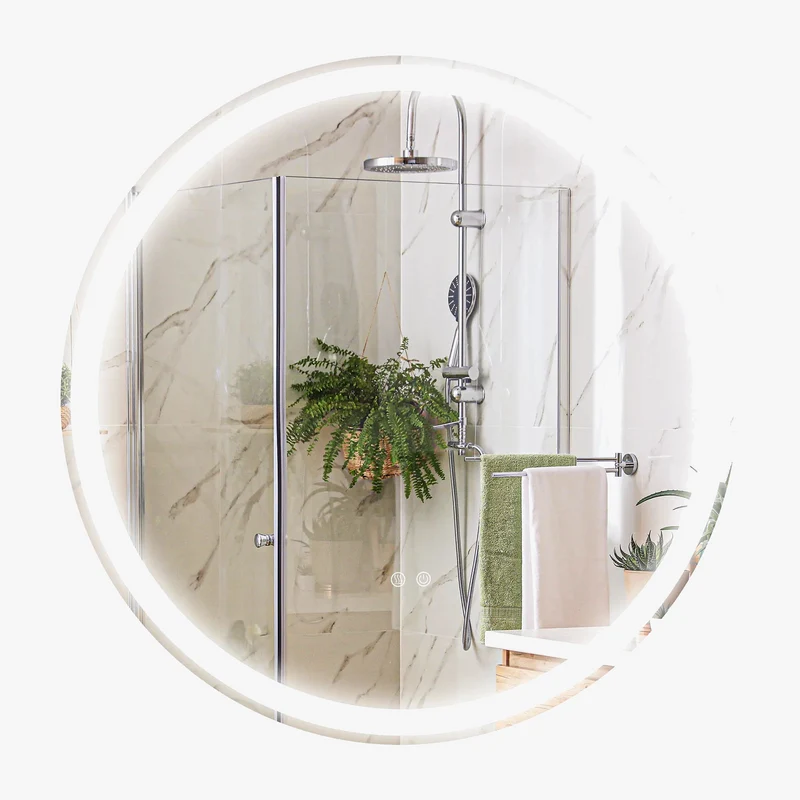 miroir rond avec lumières led réglables antibuée argent