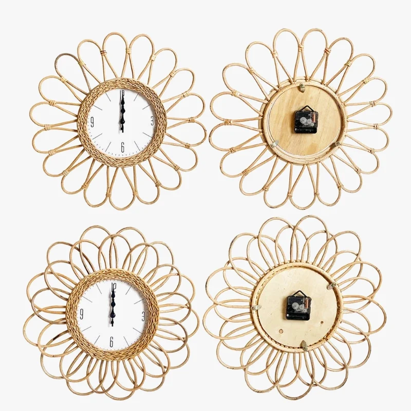 horloge murale en rotin tissé design simple à suspendre