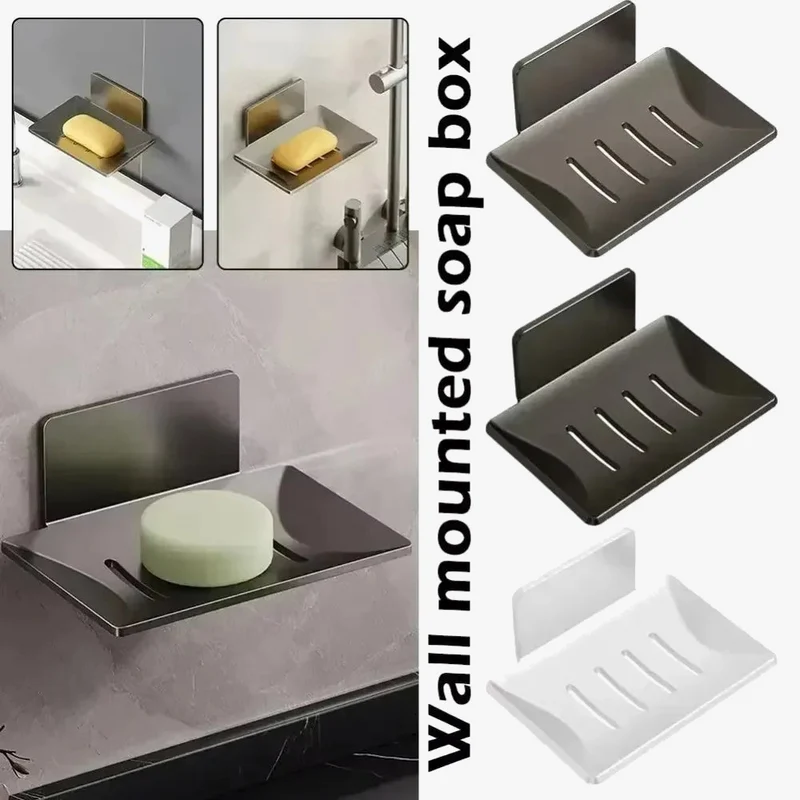 porte-savon autocollant en acier inoxydable avec drain pour douche et cuisine