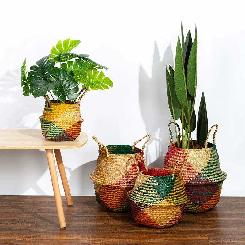 panier de rangement pliable en jonc de mer pour linge jouets et décoration