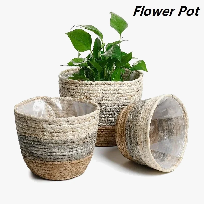 panier à fleurs en paille tressée pour plantes et jardin