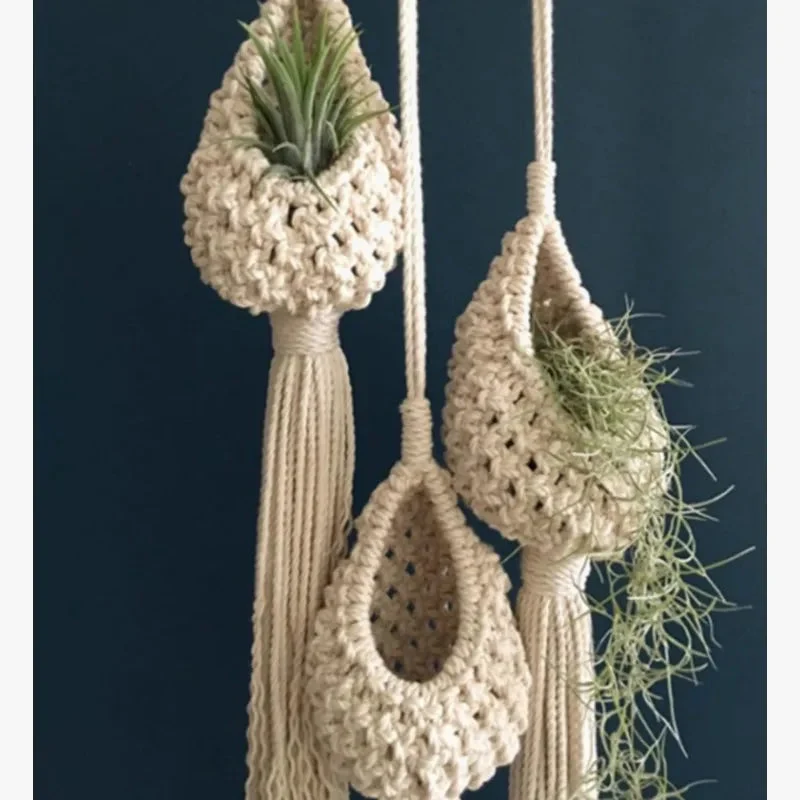 panier suspendu en coton macramé en forme d'ananas pour décoration boho