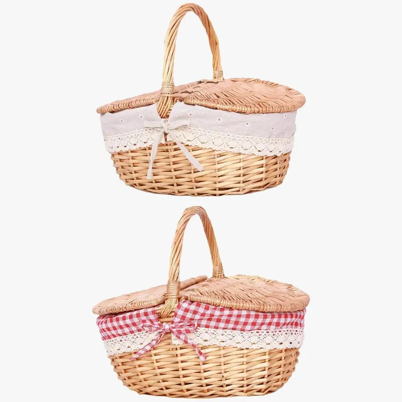 panier en osier pour pique-nique et rangement avec couvercles