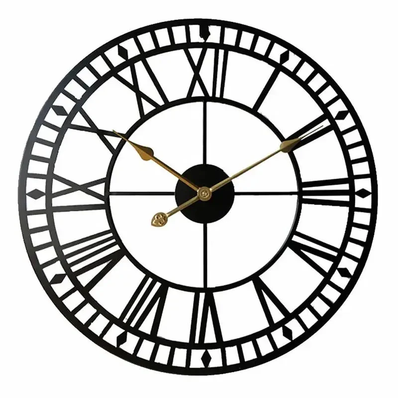 horloge murale en métal chiffres romains décorative silencieuse