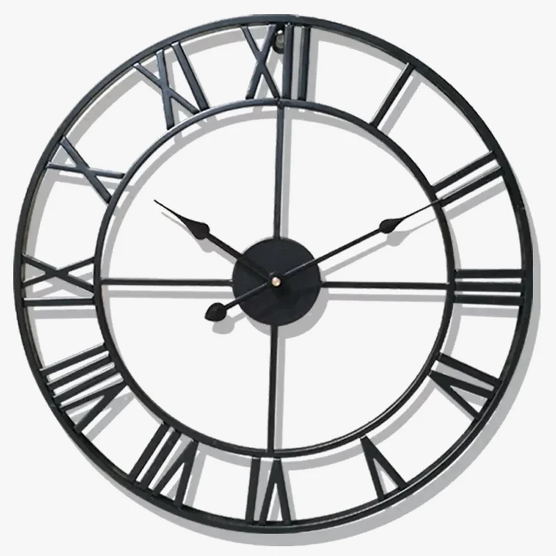 horloge murale moderne rétro en métal avec chiffres romains silencieuse