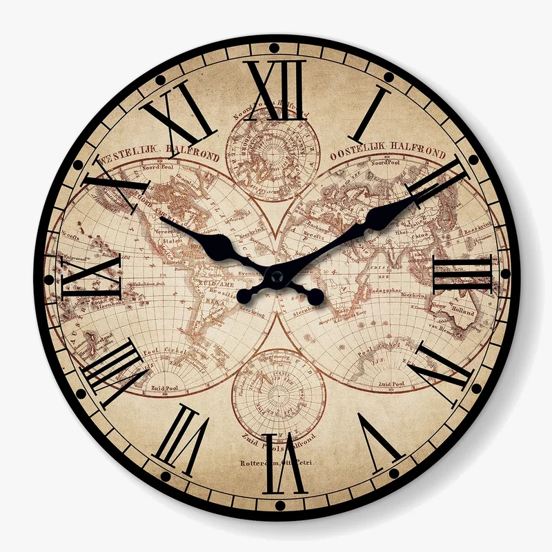 horloge murale rétro en bois avec boussole motif nautique décoratif
