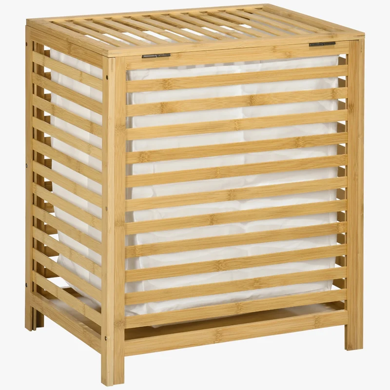 panier à linge en bambou naturel capacité 55 litres