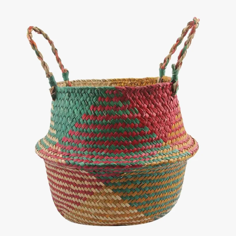 panier de rangement en paille avec poignée pliable pour jardinage