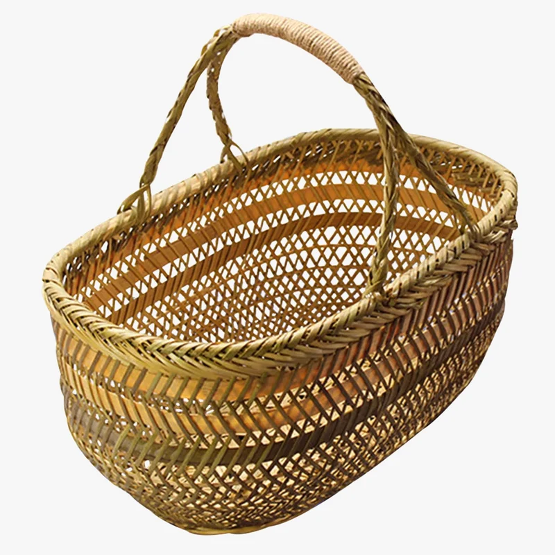 panier à provisions en osier avec poignée en bambou pour le jardin