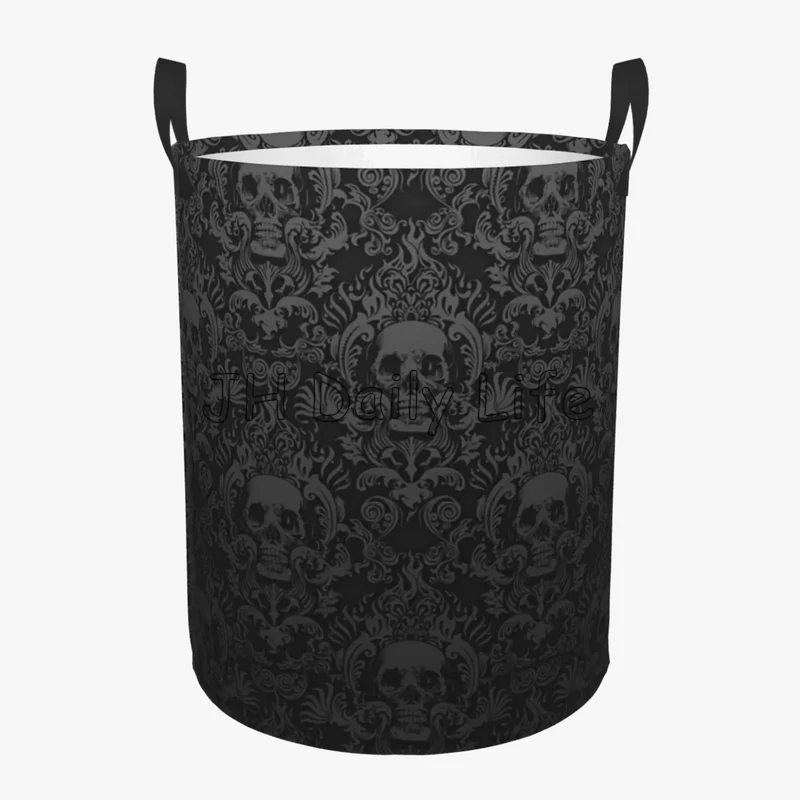 panier à linge rond gothique pliable avec tête de mort