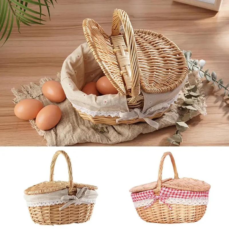 panier pique-nique en osier fait main avec doublure lavable