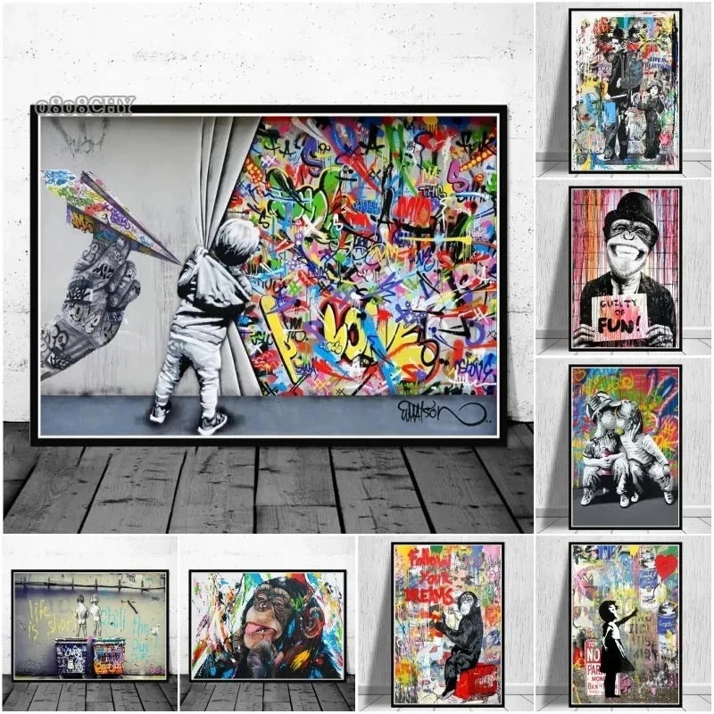 peinture murale abstraite graffiti art singe drôle décoration moderne